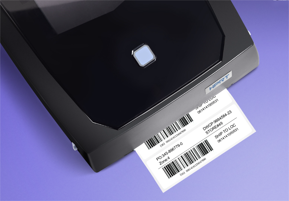 A label being printed from a バーコードプリンター