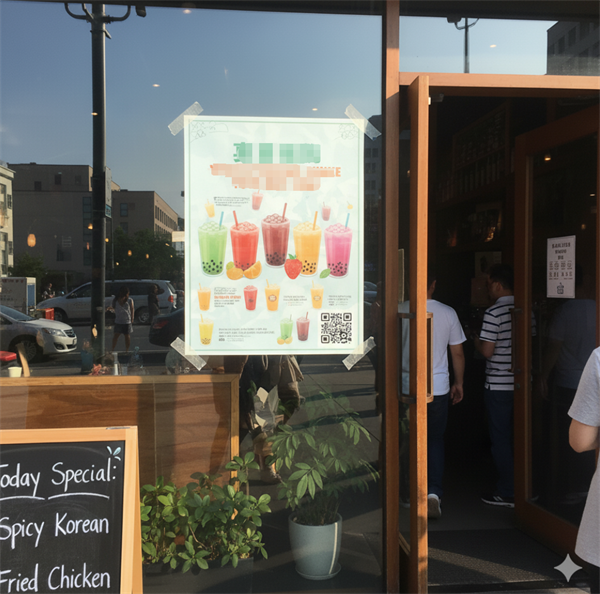 店の入口にあるプロモーションポスターのQRコード