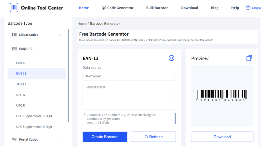 GTIN 13 バーコードジェネレーション